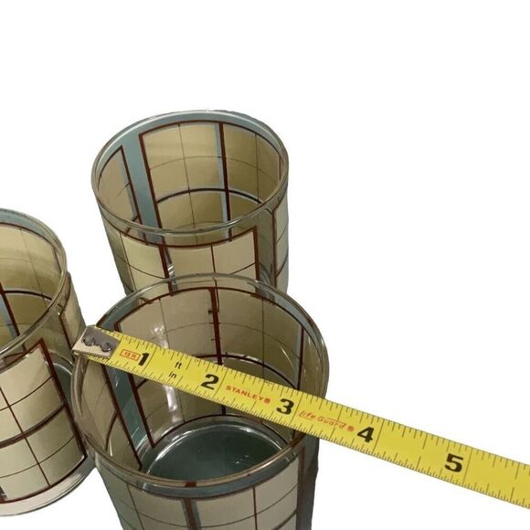 Georges Briand Brown Beige Checker Old Fashioned Whiskey Rocks Tumblers Glasses - Picture 3 of 5